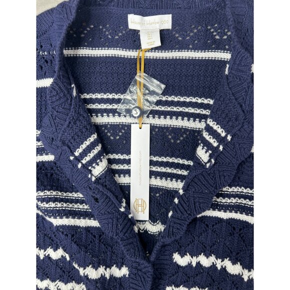 House Of Harlow 1960 Navy & White Cropped Knit Cardigan Sweater Button Front L - Picture 9 of 16